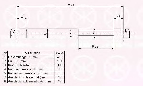 Газовая пружина, крышка багажник KLOKKERHOLM 00357100