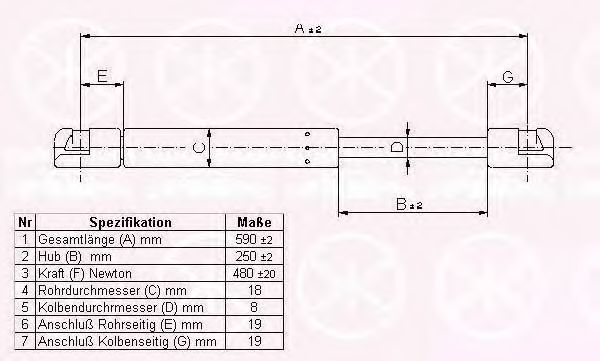 Газовая пружина, крышка багажник KLOKKERHOLM 05237120