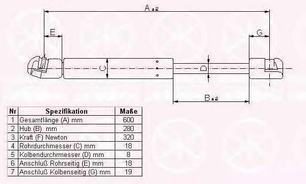 Газовая пружина, крышка багажник KLOKKERHOLM 90087120