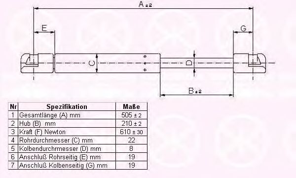 Газовая пружина, крышка багажник KLOKKERHOLM 50637100