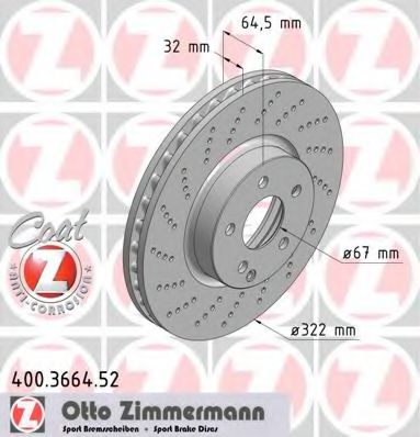 Тормозной диск ZIMMERMANN 400.3664.52