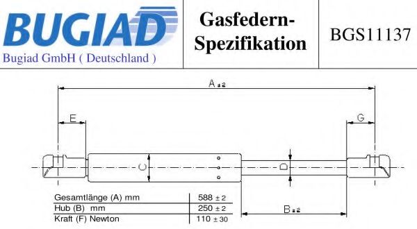 Газовая пружина, заднее стекло BUGIAD BGS11137