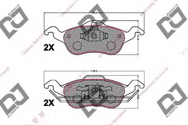 Комплект тормозных колодок, дисковый тормоз DJ PARTS BP2157