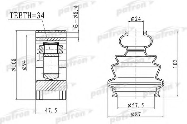 Шарнирный комплект, приводной вал PATRON PCV4044