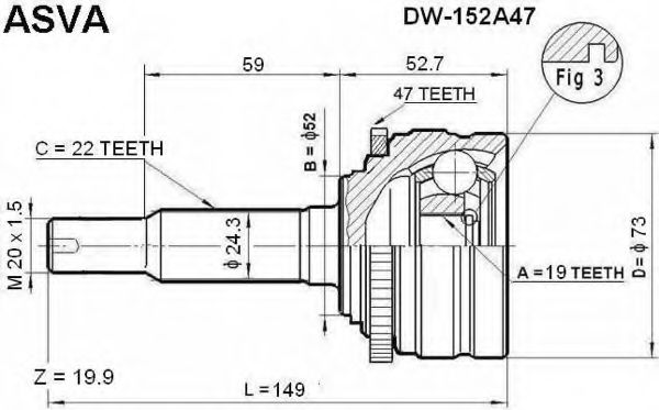 Шарнирный комплект, приводной вал ASVA DW-152