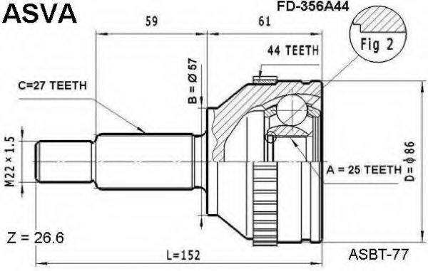 Шарнирный комплект, приводной вал ASVA FD-356A44