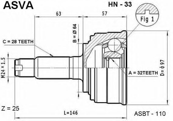 Шарнирный комплект, приводной вал ASVA HN-33