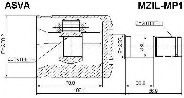 Шарнирный комплект, приводной вал ASVA MZIL-MP1