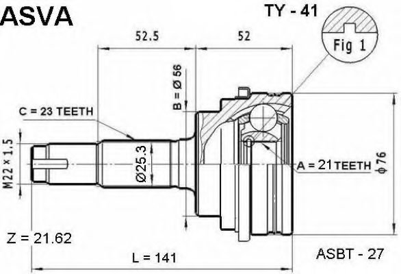 Шарнирный комплект, приводной вал ASVA TY-41