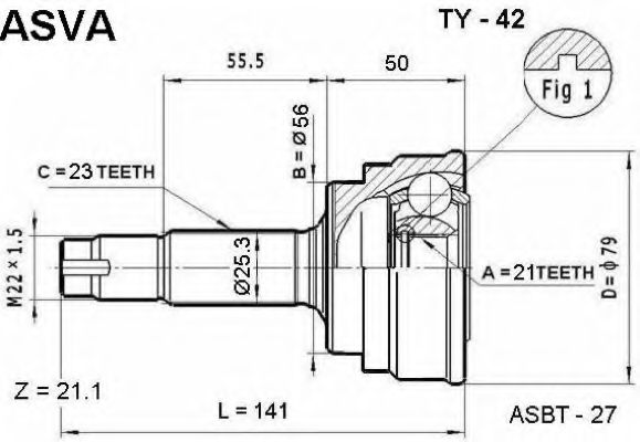 Шарнирный комплект, приводной вал ASVA TY-42