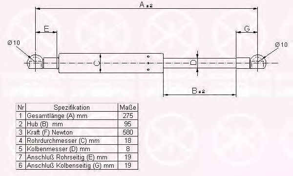 Газовая пружина, крышка багажник KLOKKERHOLM 00167100