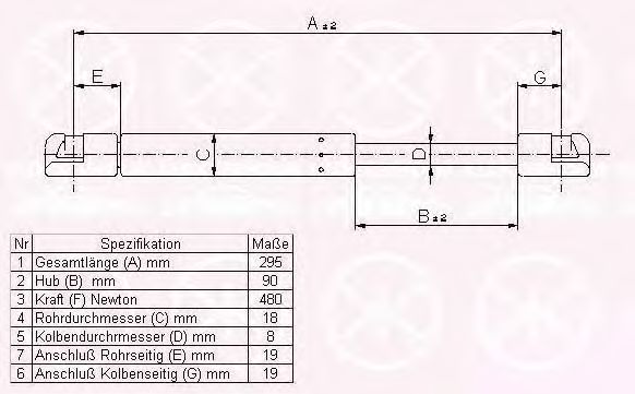 Газовая пружина, крышка багажник KLOKKERHOLM 00607100