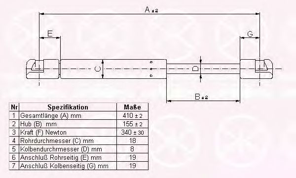 Газовая пружина, крышка багажник KLOKKERHOLM 60327100