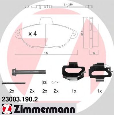 Комплект тормозных колодок, дисковый тормоз ZIMMERMANN 23003.190.2