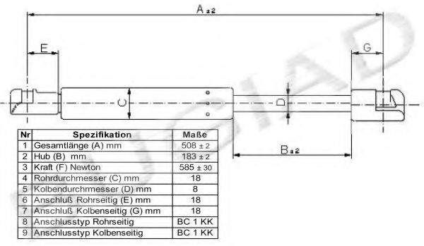 Газовая пружина, крышка багажник BUGIAD BGS11167