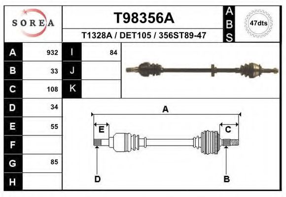 Приводной вал EAI T98356A
