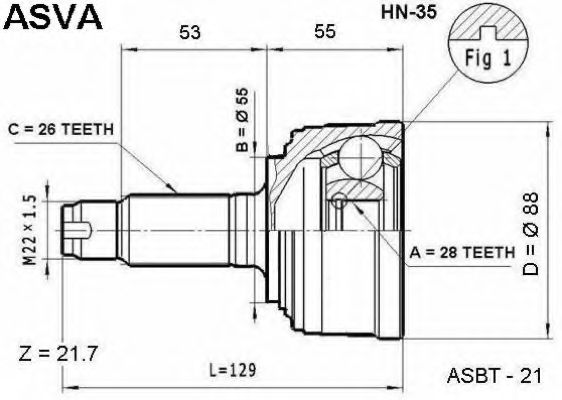 Шарнирный комплект, приводной вал ASVA HN-35