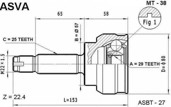Шарнирный комплект, приводной вал ASVA MT-38