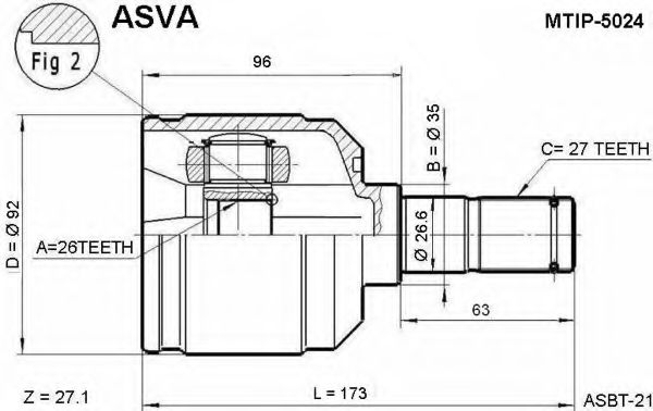 Шарнирный комплект, приводной вал ASVA MTIP-5024