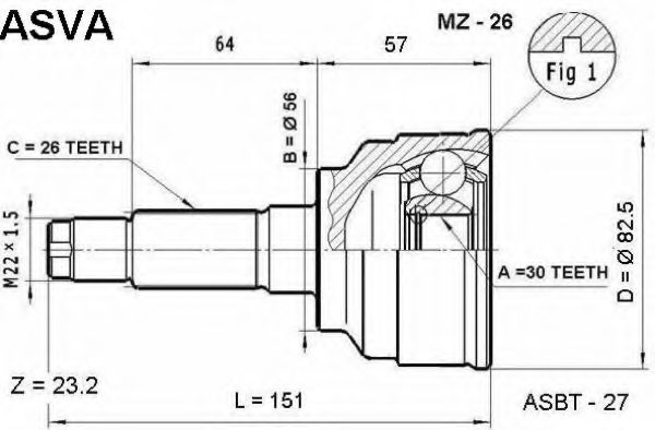 Шарнирный комплект, приводной вал ASVA MZ-26