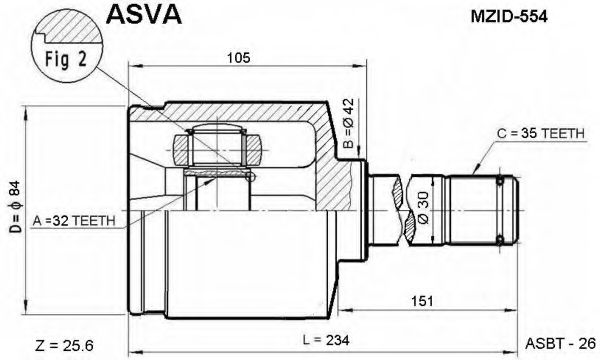 Шарнирный комплект, приводной вал ASVA MZID-554