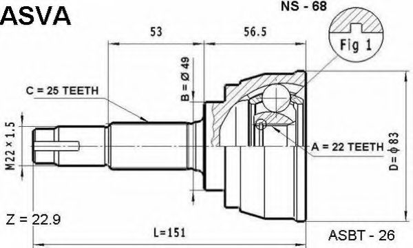 Шарнирный комплект, приводной вал ASVA NS-68