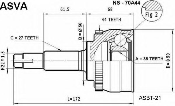 Шарнирный комплект, приводной вал ASVA NS-70A44