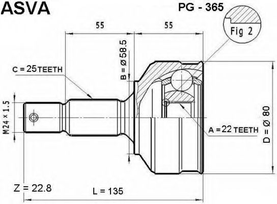 Шарнирный комплект, приводной вал ASVA PG-365