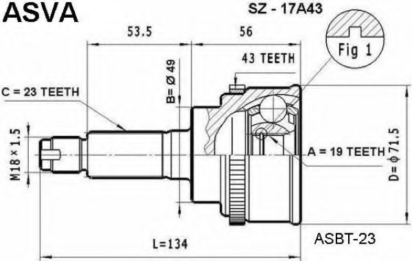 Шарнирный комплект, приводной вал ASVA SZ-17A43