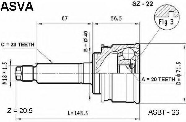 Шарнирный комплект, приводной вал ASVA SZ-22