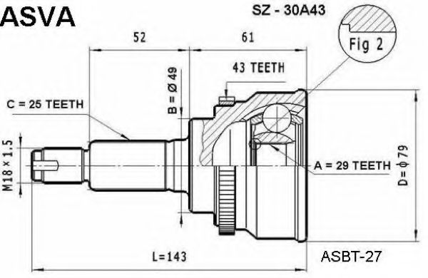 Шарнирный комплект, приводной вал ASVA SZ-30A43