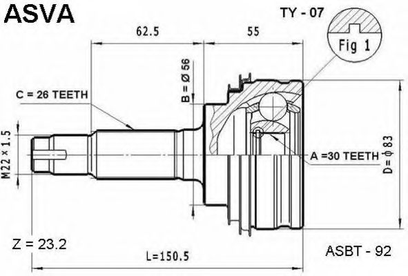Шарнирный комплект, приводной вал ASVA TY-07