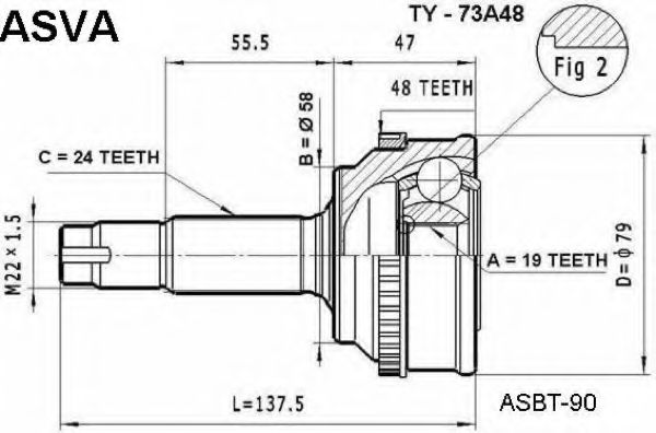 Шарнирный комплект, приводной вал ASVA TY-73A48