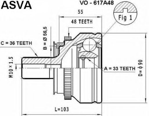Шарнирный комплект, приводной вал ASVA VO-617A48