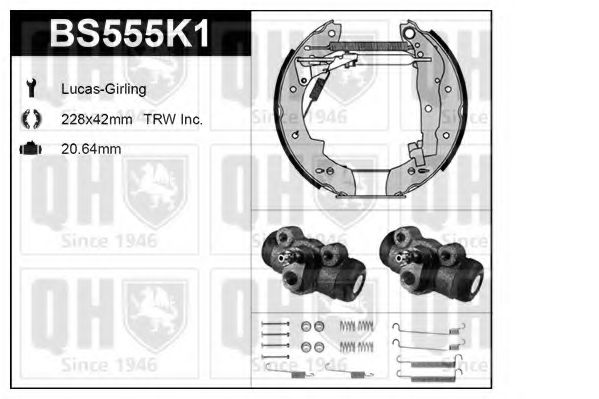 Комплект тормозов, барабанный тормозной механизм QUINTON HAZELL BS555K1