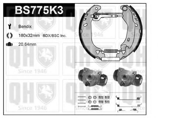 Комплект тормозов, барабанный тормозной механизм QUINTON HAZELL BS775K3