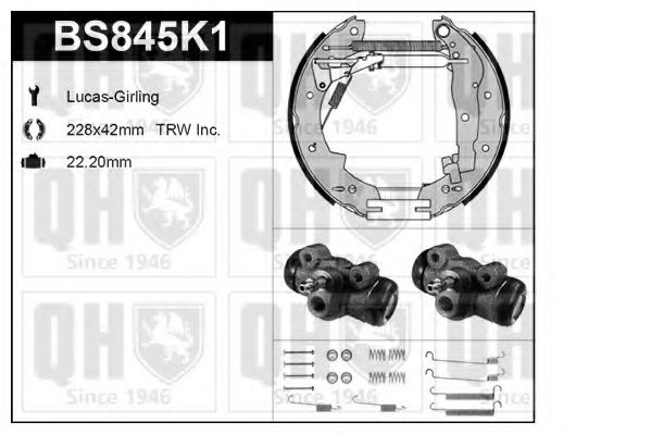 Комплект тормозов, барабанный тормозной механизм QUINTON HAZELL BS845K1