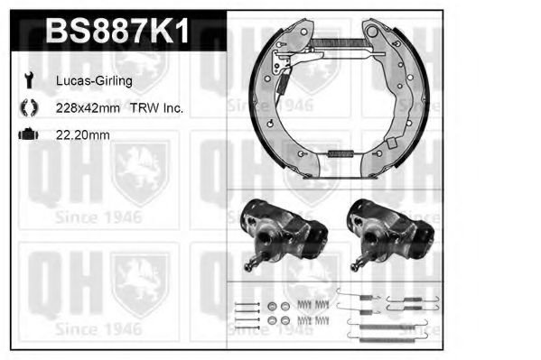 Комплект тормозов, барабанный тормозной механизм QUINTON HAZELL BS887K1