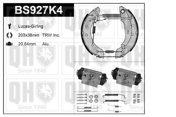 Комплект тормозов, барабанный тормозной механизм QUINTON HAZELL BS927K4