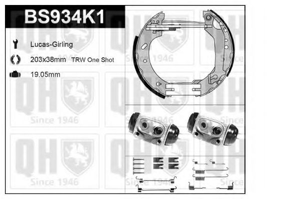 Комплект тормозов, барабанный тормозной механизм QUINTON HAZELL BS934K1