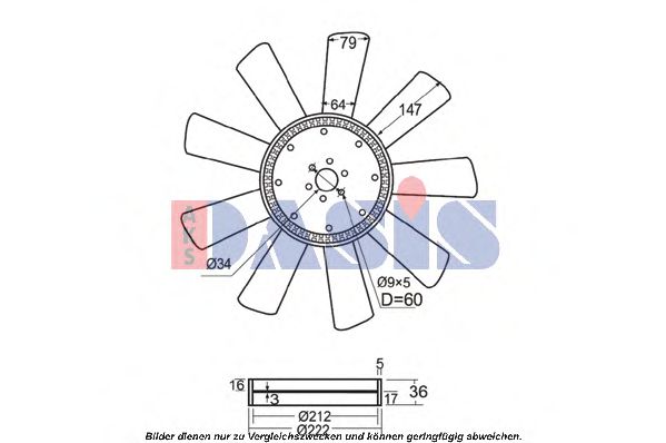 Крыльчатка вентилятора, охлаждение двигателя AKS DASIS 138095N