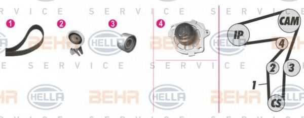 Водяной насос + комплект зубчатого ремня BEHR HELLA SERVICE 8MP 376 802-801