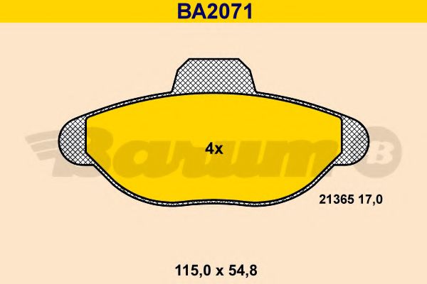 Комплект тормозных колодок, дисковый тормоз BARUM BA2071