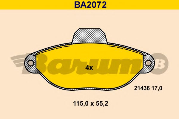 Комплект тормозных колодок, дисковый тормоз BARUM BA2072