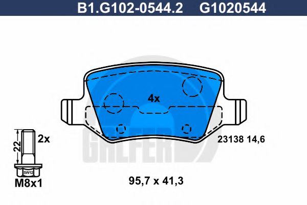 Комплект тормозных колодок, дисковый тормоз GALFER B1.G102-0544.2