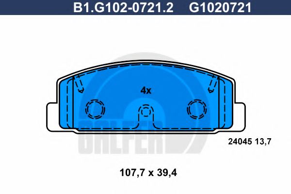Комплект тормозных колодок, дисковый тормоз GALFER B1.G102-0721.2