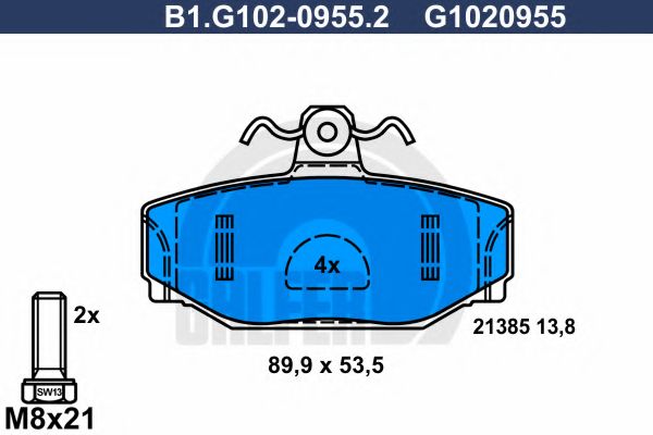Комплект тормозных колодок, дисковый тормоз GALFER B1.G102-0955.2