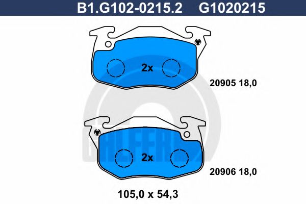 Комплект тормозных колодок, дисковый тормоз GALFER B1.G102-0215.2