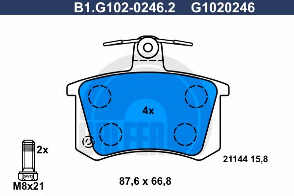 Комплект тормозных колодок, дисковый тормоз GALFER B1.G102-0246.2