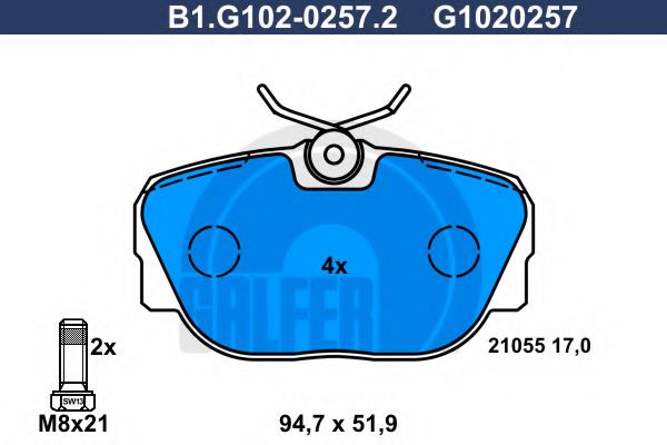 Комплект тормозных колодок, дисковый тормоз GALFER B1.G102-0257.2